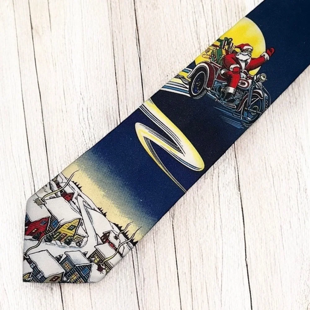VTG Ralph Marlin Men’s Tie 1996 Santa on a Hog Holiday Necktie